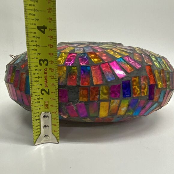 Mosaic Round Hanging Bird Feeder Fly Through Outdoors Pinks Yellow Blues - Picture 4 of 14